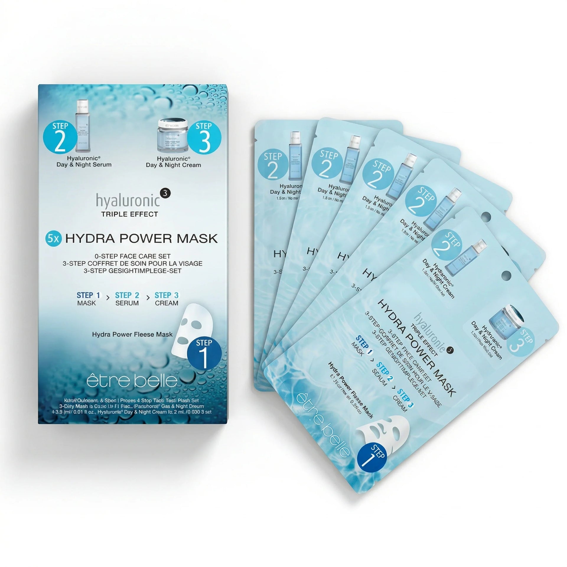 Hyaluronic ³ Hydra Power Maske 3-Step Face Care Set 5 Mask-Box